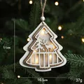 Illuminated white wooden Christmas tree pendant with reindeer silhouette and LED light - Christmas Tree Shape/With Light