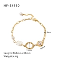 Goldenes Vintage-Armband mit unregelmäßigen Perlen und geometrischen Gliederketten - Unregelmäßiger Perlen Geometrischer Ring-Stil (HF-S4180)