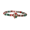 Bracelet de Noël en perles d'argile rouge blanc vert avec un pendentif festif - Argile Polymère Bonnet de Noël