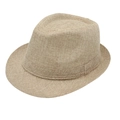 Classic straw Trilby fedora hat for dance and beach in natural khaki weave finish - M (56-58cm) / Terracotta