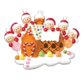Resin gingerbread house Christmas ornament featuring 6 cute figures with red hats - 6 Snowmen Gingerbread House