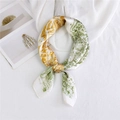 70cm silk scarf with gold and green architectural patterns on white fabric base - 70x70cm / Steed City Green Yellow