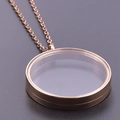 Rose gold round glass locket pendant necklace with stainless steel cross chain - Inner Diameter 30mm / Rose Gold