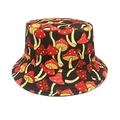 Colorful mushroom print bucket hat with red and yellow pattern on black fabric - M (56-58cm) / Black Red Yellow Mushroom (50#)