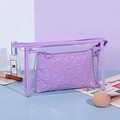 Purple Y2K heart embossed cosmetic bag set with reflective finish and clear outer case - Toiletry Set (2Pcs) / Purple