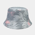 Cappello da pescatore blu reversibile con fenicotteri rosa e foglie di palma grigie - M (56-58cm) / Blu Grigio Fenicottero
