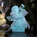 Light blue laser-cut hollow gift box featuring an angel design and organza ribbon - Tiffany Blue