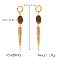 Vista dettagliata degli orecchini con nappa occhio di tigre, 7,5 cm e peso di 5,0 g. - Stile Nappa a Catena Lunga (OD-E10992)