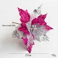 Pink and silver glitter artificial poinsettia flower for Christmas tree decoration - 27cm Diameter / Pink