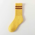 Yellow wool blend mid-calf sock with brown double stripes and ribbed texture - Bright Yellow