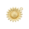 Macro shot of 14K gold plated sunflower pendant showing detailed texture and metallic luster - VD1539 Gold (Sunflower)