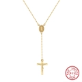 925 sterling zilveren rozenkrans ketting in goud met kruishanger en icoon - 925 zilver / 14K Goud