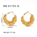Detail view of gold croissant hoop earrings with 2.4cm height and 3.4cm width dimensions - Gold (NB-E1155-G)
