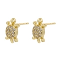 Charming gold-plated turtle stud earrings featuring sparkling zircon crystal shell details - Golden Turtle Style(VE1242)