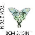 Detailed embroidery texture of a green butterfly patch with dimensions 8x7cm on white background - Moon Moth
