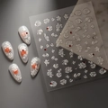 Autocollants 3D pour ongles roses blanches gaufrées avec strass sur marbre - Rose Blanche en Relief 3D (CO-129)