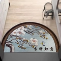 Zerbino a semicerchio blu con motivo di uccelli e fiori in stile cinese tradizionale - 40*80cm / Buona Fortuna - Semicerchio