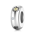 S925 sterling silver bead with yellow gemstone and micro-pave cubic zirconia flower - 925 Sterling Silver/Zirconia / Yellow Flower(PA0139)
