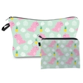 Detail of travel makeup bag set with cartoon dinosaur and pineapple prints on green fabric - HLZH211-Green Dino Pineapple