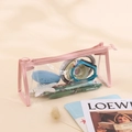 Pink transparent PVC pencil case with large capacity storage and smooth zipper detail - Pink