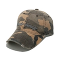 Close-up of Border Beauty embroidery and distressed frayed edges on camouflage baseball cap - M (56-58cm) / Grey Blue Camouflage-Border Beauty(E)