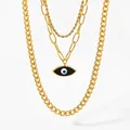 Dreilagige goldene Evil Eye Halskette mit klobiger Panzer- und gedrehter Seilkette - 14K Gold