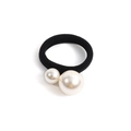 Élastique à cheveux noir élégant orné de deux perles d'imitation de tailles différentes - Style de Perles de Taille Mixte
