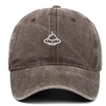 Cappellino vintage marrone lavato con ricamo bianco di un UFO alieno per esterni - Regolabile / Caffè Lavato