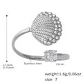 18k gold plated stainless steel open ring with zircon seashell and round crystal - Shell (A753) / Steel