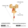 Detalle de ear cuff de cadena dorada con concha y perla con medidas indicadas - Estilo de Amuletos de Perlas de Concha de Tema de Océano de Verano (JDRW2410001)