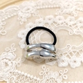 Minimalist silver wavy alloy hair tie with a sleek polished finish and black elastic - Silver Hollow Double Bar