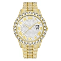 Luxury gold hip-hop watch set with full diamond encrusted bezel and Roman numerals - Gold And White Single Piece