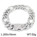 Zilveren iced out Cuban link armband 16mm breedte met volledige witte strasstenen - Zilveren Stijl (200x16mm)(KB170713-MZOZ)