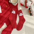 Festive red Christmas socks with 3D Santa Claus doll and cozy ribbed knitting texture - One Size / 3D Santa Claus / Red