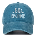 Detail of Big Brother 3D embroidery and washed denim texture on vintage baseball cap - Lake Blue