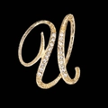 Golden letter U brooch with double rows of sparkling rhinestones on black background - Letter U Style (2255) / Gold U