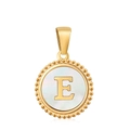 18K gold plated stainless steel necklace with round pearl shell and letter E pendant - Letter E