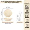 Cream-style ceramic double-ear soup bowl with heart pattern and spoon size chart - 10 Inch Soup Bowl + Large Spoon - Creamy Floral
