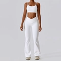 Ensemble de yoga côtelé blanc avec crop top et legging évasé taille haute pour fitness - XL / Haut Et Bas / Blanc Cygne