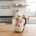 Botella de aceite creativa de cerámica con patrón de caqui y mango de rama rústica - Patrón de Caqui