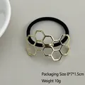 Minimalist geometric hollow hexagon gold metal hair tie with black elastic band - Hollow Hexagon Rectangle