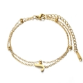 Double-layered gold stainless steel bracelet with letter J pendant and beads - Letter J