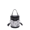 Borsa a secchiello cilindrica minimalista in pizzo bianco e nero con manici in pelle - Nero & Bianco