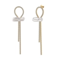 Elegant gold tassels S925 silver earrings with baroque pearls and zircon accents - GPE92-14K Full Zirconia Irregular Pearl Tassel / Gold