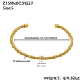 Specifiche dettagliate delle dimensioni del bracciale aperto in acciaio inox dorato - Design a Molla a Spirale Aperto (Z161) - Taglia S / Oro