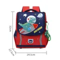 Sac à dos écolier bleu marine et rouge avec motifs de dinosaures spatiaux et fusées - Petit (Convient pour la maternelle) / Rouge et Bleu