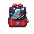 Space dinosaur themed primary school backpack in red and navy blue with rocket patterns - Small (Suitable for Kindergarten) / Red and Blue