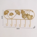 Golden ginkgo leaf wall hooks made of iron with 6 pegs, size 38x20x4cm for entryway - Style A Circular Gold - Ginkgo Leaf 6-Hook
