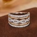 Exquisite two-tone wide band ring with pavé-set round zirconias and interlaced layers - US 6 / Two Colors