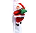 Electric Santa Claus climbing white ladder with green gift bag festive decoration - Ladder Climbing Santa